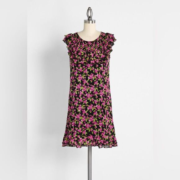 NWT ModCloth Jam Packed on the Prairie Black Raspberry Print Mini Dress Size M - Picture 1 of 10